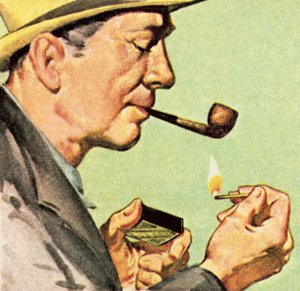 Hombre encendiendo una pipa de English School