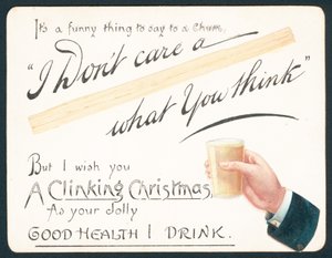 Mano de hombre sosteniendo vaso, Tarjeta de Navidad de English School