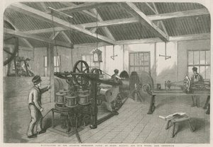 Fabricación del cable submarino atlántico en la fábrica de Glass Elliott and Co., East Greenwich de English School