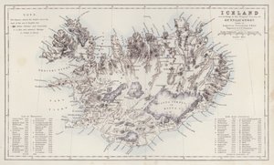 Mapa: Islandia, según el Trigon Survey de Gunnlaugsson dibujado por Augustus Petermann (litografía en color) de English School