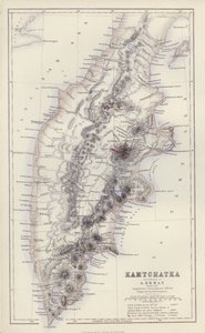 Mapa: Kamtchatka, según A Erman, dibujado por Augustus Petermann (litografía en color) de English School