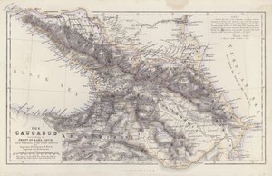 Mapa: El Cáucaso, según el profesor doctor Karl Koch, con adiciones de otras fuentes, por Augustus Petermann (litografía en color). de English School