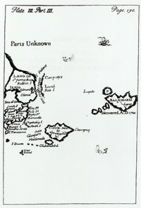 Mapa de Los Viajes de Gulliver por Jonathan Swift (1667-1745)