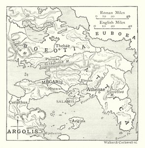 Mapa que incluye el Ática, con Salamina y Egina, Beocia, Megaris y parte de Corintia y Argólida (litografía) de English School