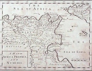 Mapa de África Propria y Numidia (Túnez y Argelia modernos) finales del siglo XVIII
