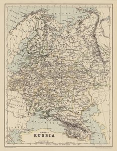 Mapa de la Rusia europea (litografía en color) de English School