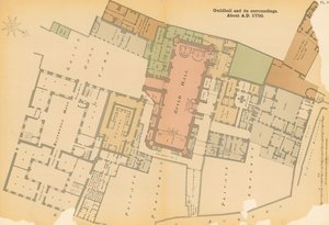 Mapa del Guildhall, Londres, y área circundante alrededor de 1750