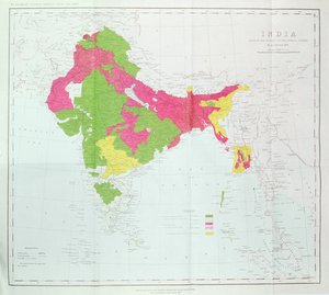 Mapa de la India, mostrando el progreso de las Encuestas Imperiales, publicado bajo la dirección del Coronel H.R. Thuillier, R.E., Topógrafo General de la India, 1888