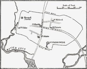 Mapa de Oxford, Inglaterra, siglos XII al XIII, de 