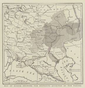 Mapa de Rusia mostrando los distritos afectados por la hambruna de English School