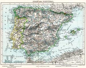 Mapa de España y Portugal de la Galería Geográfica de Milner, c.1872 (litografía en color) de English School