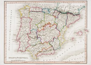 Mapa de España y Portugal, de 