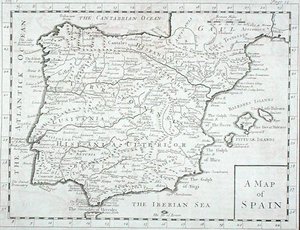 Mapa de España y Portugal, finales del siglo XVIII