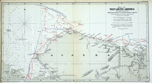 Mapa del Ártico Occidental de América mostrando las rutas del HMS Enterprise y el Investigator en 1850-1854