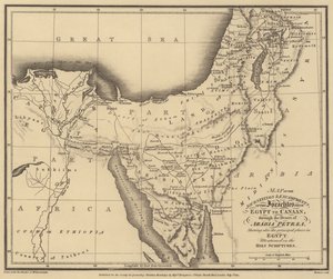 Mapa de los viajes y campamentos de los israelitas desde Egipto hasta Canaán, a través del desierto (grabado) de English School