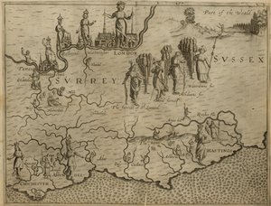 Mapa del sur de Inglaterra, incluyendo Londres, Surrey y Sussex