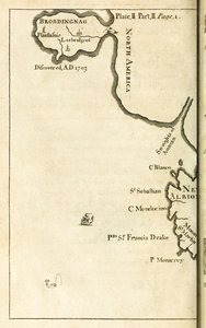 Mapa que muestra la ubicación de Brobdingnag de la primera edición de Los viajes de Gulliver de Jonathan Swift de English School