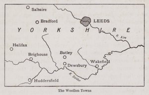 Mapa que muestra las ciudades laneras de Yorkshire (litografía) de English School