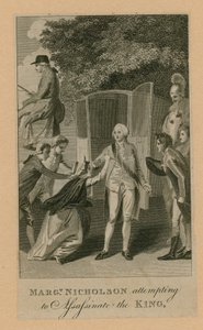 Margaret Nicholson intentando asesinar al Rey (grabado) de English School