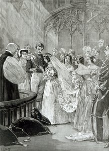 Matrimonio de la Reina Victoria (1819-1901) y el Príncipe Alberto (1819-61) en el Palacio de St. James el 10 de febrero de 1840, publicado en 1887 de English School