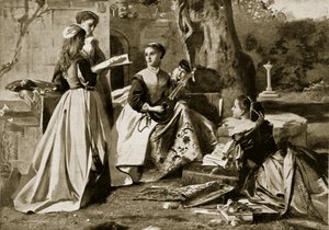 María Reina de Escocia en un jardín de convento, ilustración de la Historia de la Nación Británica de Hutchinson, c.1923 de English School