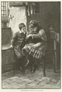 Mary ayudando a su hermano con sus sumas de English School