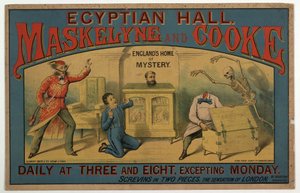 Maskelyne & Cooke en el Salón Egipcio c.1880 (litografia en color) de English School
