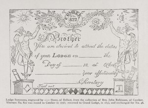 Citatorio de la logia masónica, fechado en 1796 de English School