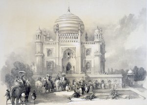 Mausoleo de Jufhir Junge, Delhi, de The Oriental Portfolio: Picturesque Illustrations of the Scenery and Architecture of India por Horace H. Wilson, publicado en 1841 de English School