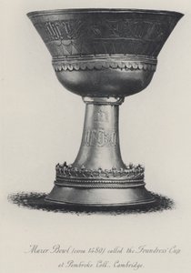 Tazón Mazer (circa 1480) llamado la Copa de la Fundadora en Pembroke College Cambridge (grabado)