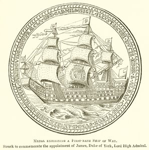 Medalla que exhibe un barco de guerra de primera clase de English School