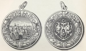 Medalla conmemorativa de las victorias del Almirante Robert Blake sobre los holandeses en 1653, de A Short History of the English People por J. R. Green, publicado en 1893 de English School