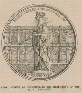 Medalla acuñada para conmemorar la reconstrucción del Royal Exchange de English School