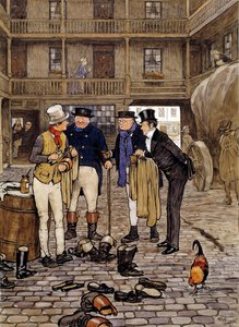 Los miembros del club Pickwick se reúnen con Sam Willer Ilustración de las obras de Charles Dickens (1812-1870) de la escuela inglesa. 1837 Colección privada de English School