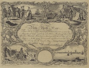 Certificado de membresía de la Sociedad Marina de Nueva York, 1773 de English School
