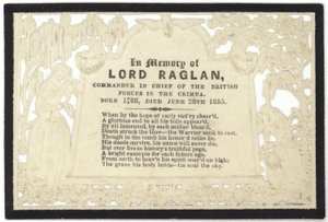 Tarjeta conmemorativa en memoria de Lord Raglan de English School