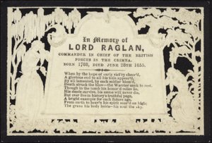 Tarjeta conmemorativa en memoria de Lord Raglan