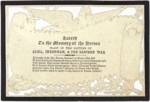 Tarjeta conmemorativa a la memoria de los héroes caídos en la guerra