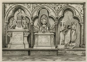 Memoriales y estatuas en la Abadía de Westminster, Londres de English School