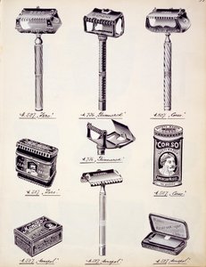 Equipo de afeitado para hombres, de un catálogo comercial de bienes y accesorios domésticos, c.1890-1910 de English School