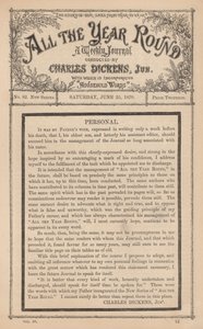 Mensaje de Charles Dickens Junior en el semanario All The Year Round, tras la muerte de su padre