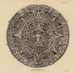 México: La piedra del calendario azteca (grabado) de English School