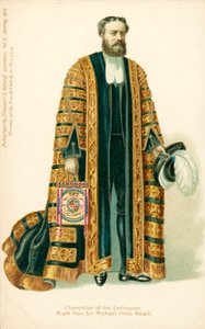Michael Edward Hicks Beach, Ministro de Hacienda (litografía en color) de English School