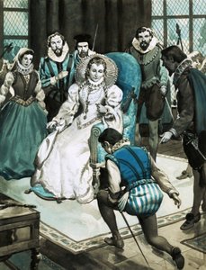 Miles Philips siendo recibido por la reina Isabel I de English School