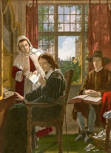 Milton dictando "Samson Agonistes" (grabado coloreado)