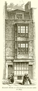 La casa de Milton en el Barbican (derribada en 1864)