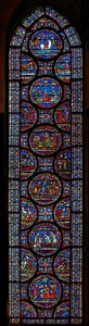 Ventana del Milagro que representa las historias de John Roxborough y Henry Beche de English School