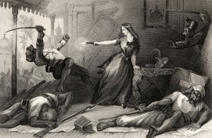 La señorita Wheeler defendiéndose de los cipayos en Cawnpore en 1857, de 