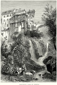 Montreux, Lago de Ginebra (grabado) de English School
