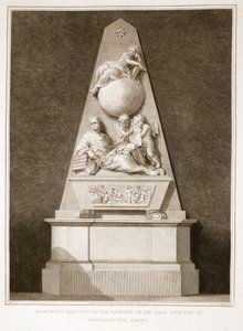 Monumento erigido en memoria de Sir Isaac Newton en la Abadía de Westminster, ilustración de La Historia de Inglaterra de David Hume, pub. por R. Bowyer, Londres, 1812 de English School